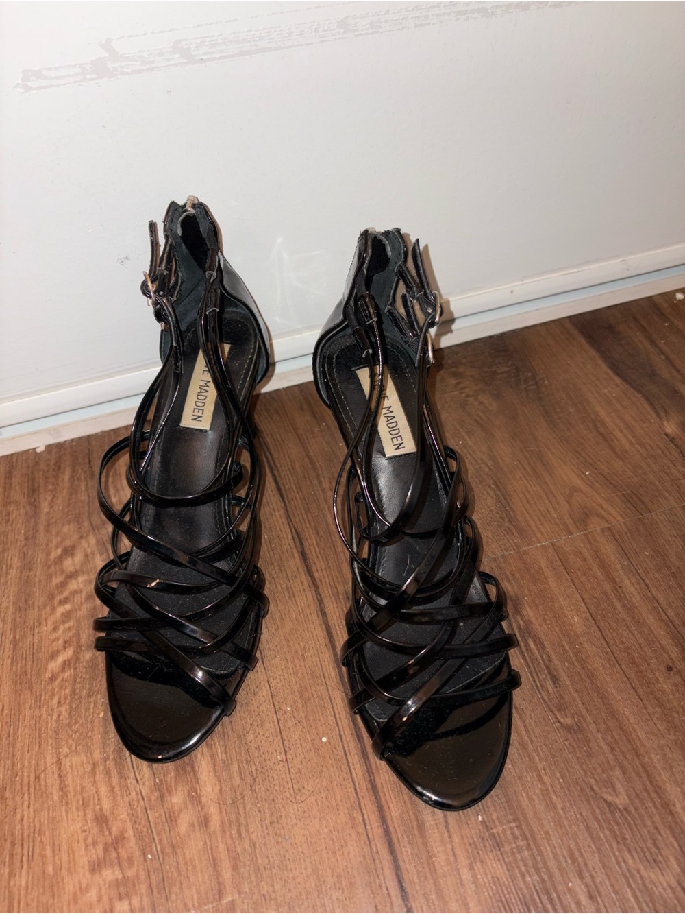Steve Madden Black Gloss Strappy High Heel Sandals